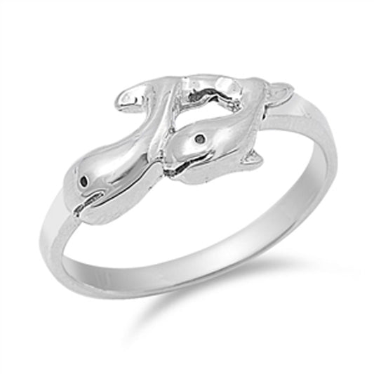 High Polish Whale Friendship Girl's Ring New 925 Sterling Silver Band Sizes 4-10