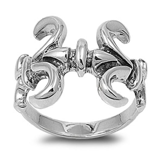 Wide Fleur De Lis Antiqued Fashion Ring New .925 Sterling Silver Band Sizes 6-10