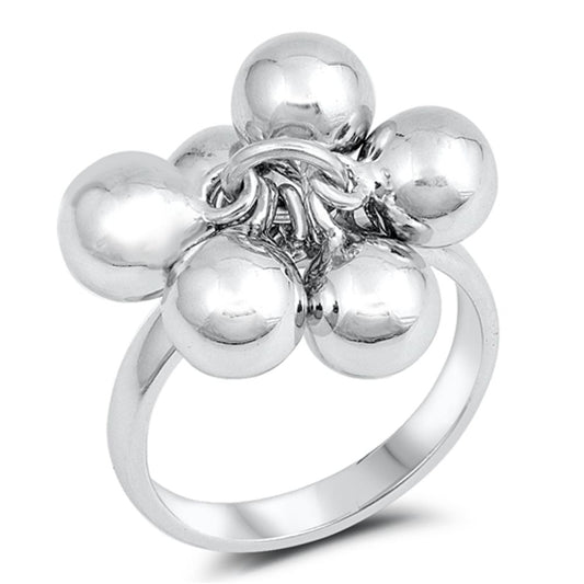 Bead Ball and Chain Hanging Charm Ring New .925 Sterling Silver Band Sizes 5-10