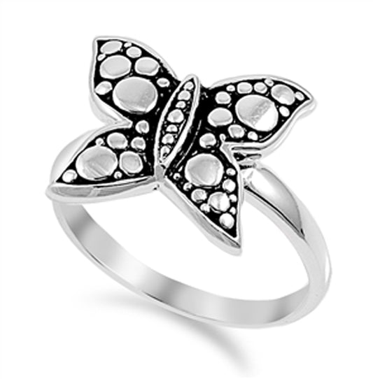 Oxidized Butterfly Round Nugget Ring New .925 Sterling Silver Band Sizes 5-10