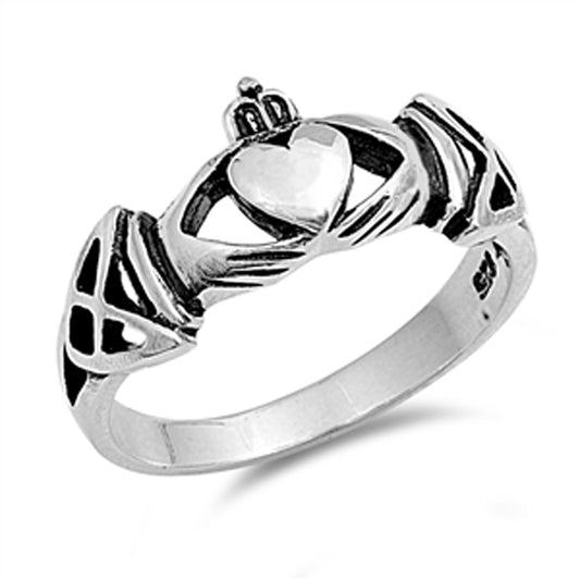Antiqued Celtic Knot Claddagh Heart Ring New 925 Sterling Silver Band Sizes 4-10
