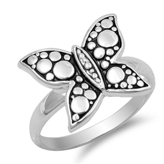 Butterfly Nugget Round Cute Animal Ring New .925 Sterling Silver Band Sizes 5-10