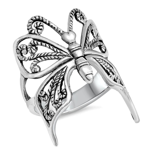 Oxidized Butterfly Rope Wing Animal Ring New 925 Sterling Silver Band Sizes 5-10