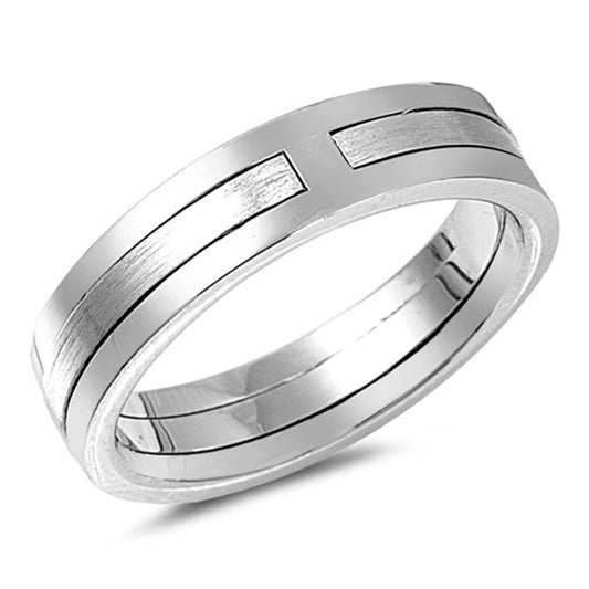 Puzzle Brushed Wedding Ring New .925 Sterling Silver Wide Band Sizes 5-12