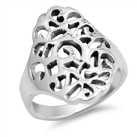 Oxidized Filigree Wide Cutout Fashion Ring .925 Sterling Silver Band Sizes 6-10