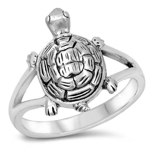 Oxidized Turtle Cute Animal Friendship Ring .925 Sterling Silver Band Sizes 4-10