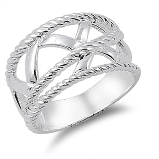 Wide Criss Cross Rope Knot Filigree Ring New 925 Sterling Silver Band Sizes 6-9