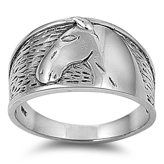 Oxidized Horse Farm Animal Head Ring New .925 Sterling Silver Band Sizes 7-13