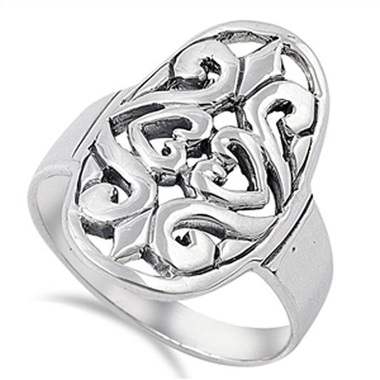 Oxidized Heart Filigree Fleur De Lis Ring .925 Sterling Silver Band Sizes 6-10