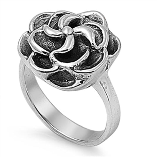 Oxidized Rose Flower Wide Vintage Ring New .925 Sterling Silver Band Sizes 5-10