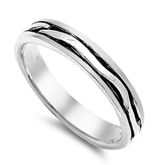 Bar Wave Line Thin Oxidized Wedding Ring New 925 Sterling Silver Band Sizes 5-9