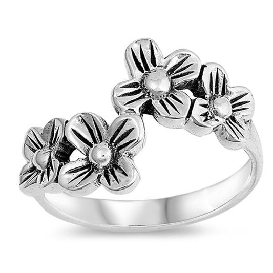 Filigree Plumeria Flower Oxidized Ring New .925 Sterling Silver Band Sizes 5-10
