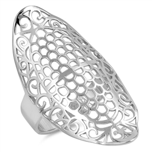 Wide Huge Filigree Vintage Victorian Style Ring Sterling Silver Band Sizes 6-12