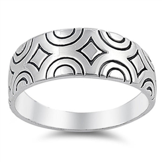 Antiqued Etched Rainbow Wide Statement Ring .925 Sterling Silver Band Sizes 5-9
