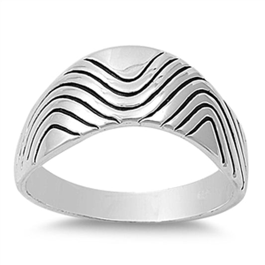 Wave Etched Line Groove Beautiful Ring New .925 Sterling Silver Band Sizes 6-9