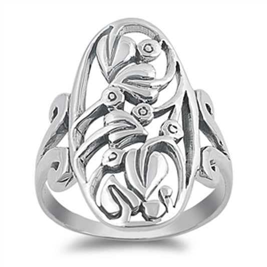 Wide Bird Tropical Animal Filigree Cute Ring 925 Sterling Silver Band Sizes 6-10
