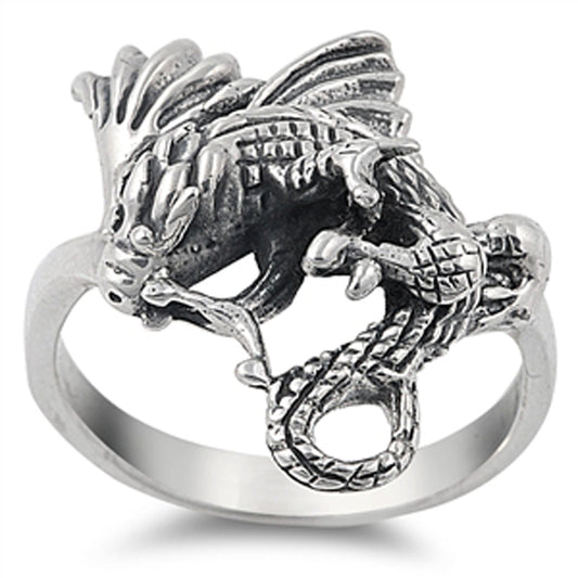 Oxidized Dragon Mystical Fantasy Animal Ring 925 Sterling Silver Band Sizes 5-14