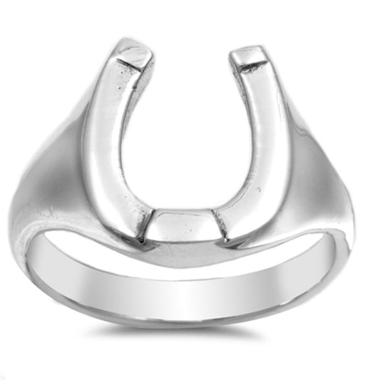 Sterling Silver Woman's Men's Lucky Horseshoe Ring Classic Band 15mm Sizes 5-13