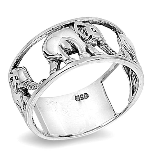 Sterling Silver Woman's Elephant Ring Wholesale 925 Wide Band 10mm Sizes 5-12