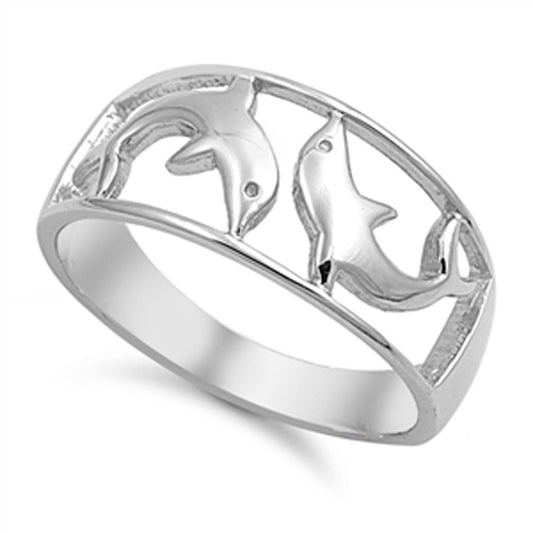 Filigree Dolphin Ocean Marine Animal Ring .925 Sterling Silver Band Sizes 5-10