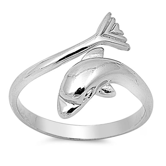 Open Dolphin Ocean Friendship Animal Ring .925 Sterling Silver Band Sizes 5-10