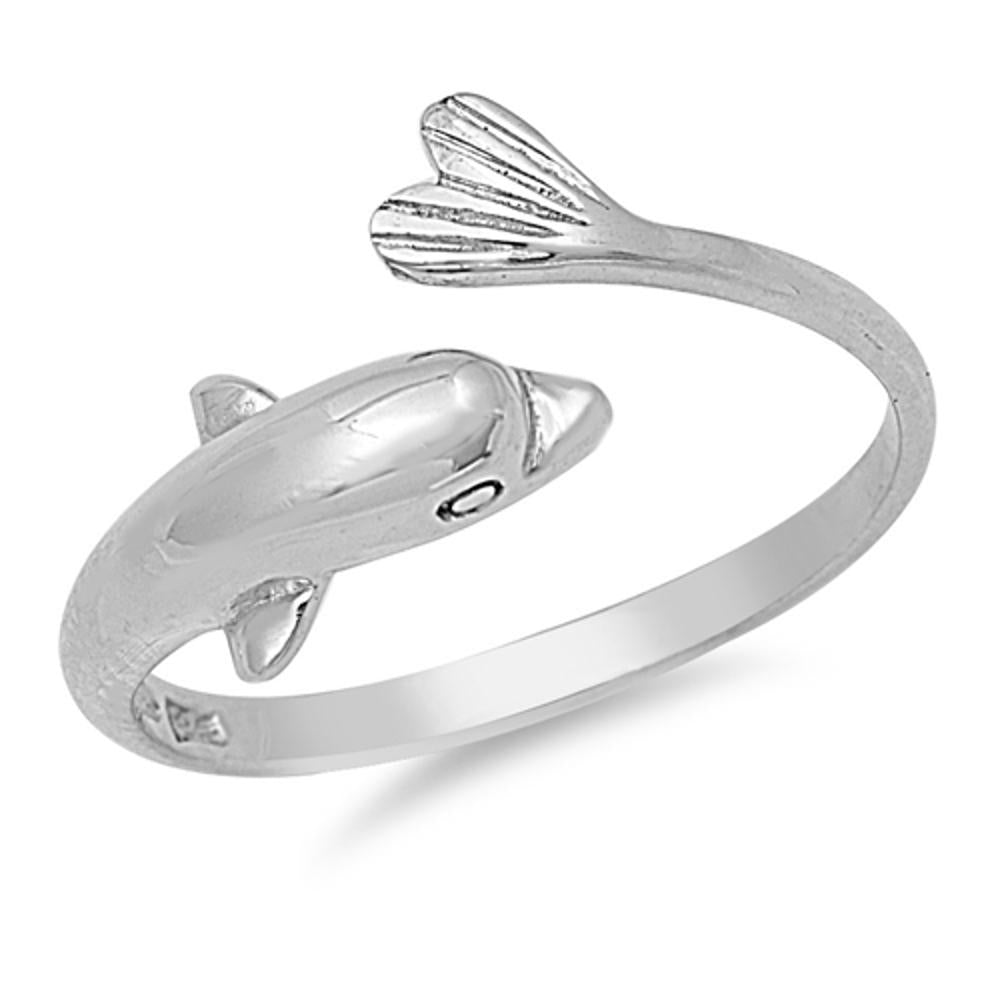 Open Dolphin Wave Ocean Animal Marine Ring .925 Sterling Silver Band Sizes 4-10