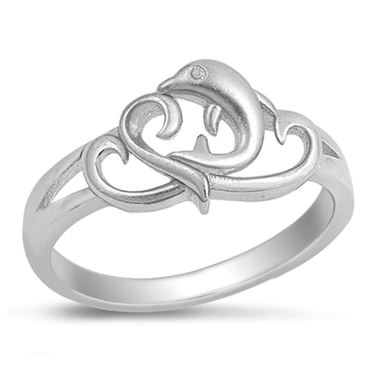 Dolphin Heart Ocean Animal Filigree Ring New 925 Sterling Silver Band Sizes 4-10