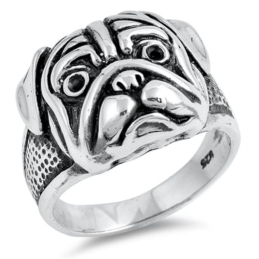Pit Bull Dog Pug Head Animal Face Ring New .925 Sterling Silver Band Sizes 7-12
