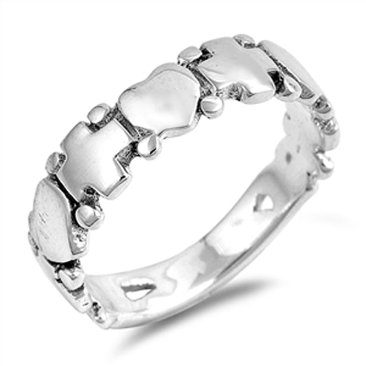 Heart Cross Alternating Stackable Chic Ring .925 Sterling Silver Band Sizes 5-10