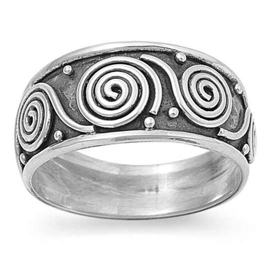 Bali Swirl Oxidized Wide Polished Thumb Ring 925 Sterling Silver Band Sizes 5-12