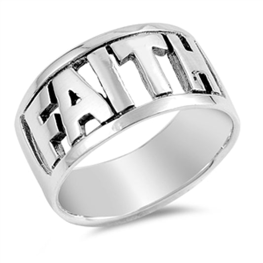 Antiqued Faith Script Word Wide Promise Ring 925 Sterling Silver Band Sizes 6-10