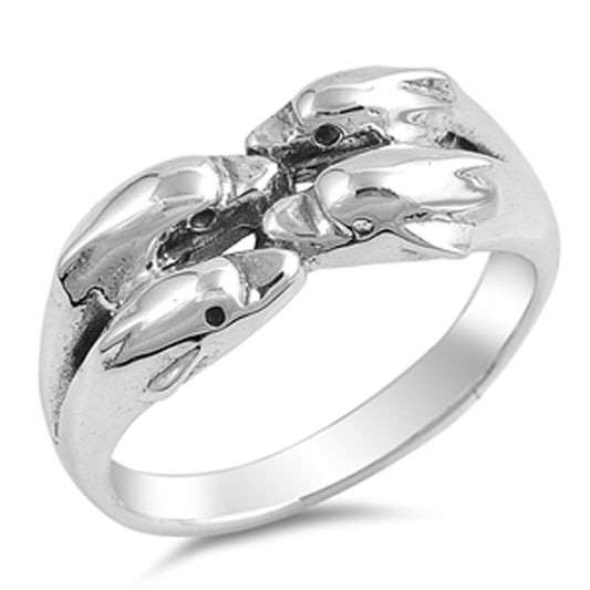Dolphin Kisses Family Friendship Animal Ring 925 Sterling Silver Band Sizes 6-9