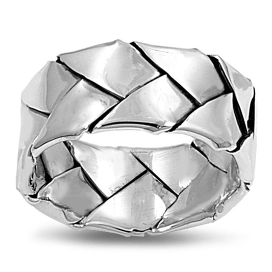 Wide Weave Joint Mesh Wedding Ring New .925 Sterling Silver Band Sizes 5-11