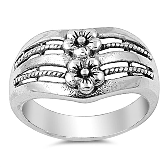 Antiqued Hawaiian Plumeria Flower Ring New .925 Sterling Silver Band Sizes 4-11