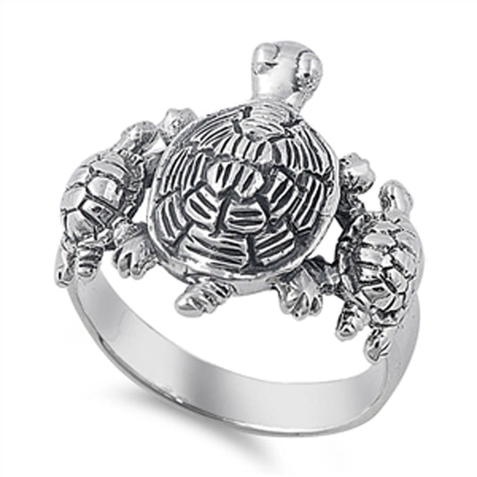 Large Wide Turtle Animal Family Friendship Ring Sterling Silver Band Sizes 5-10