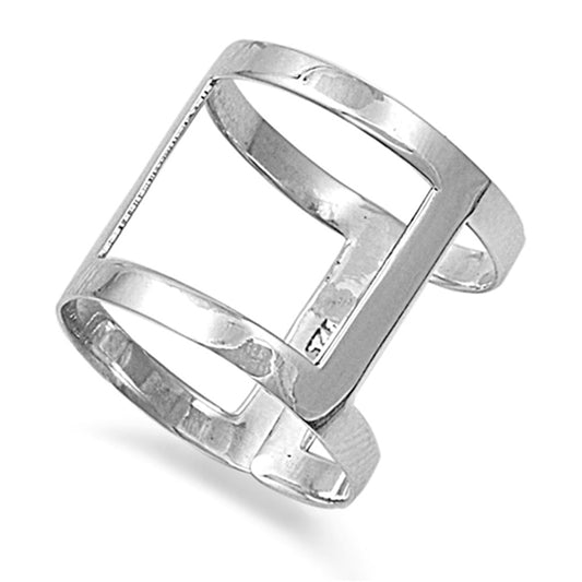Wide Cork Open Bar Simple Long Ring New .925 Sterling Silver Band Sizes 5-10