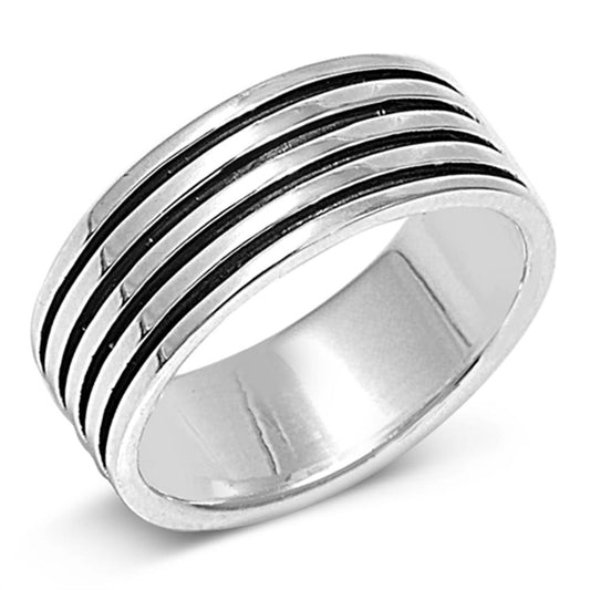 Wide Grooved Antiqued Wedding Ring New .925 Sterling Silver Band Sizes 5-12