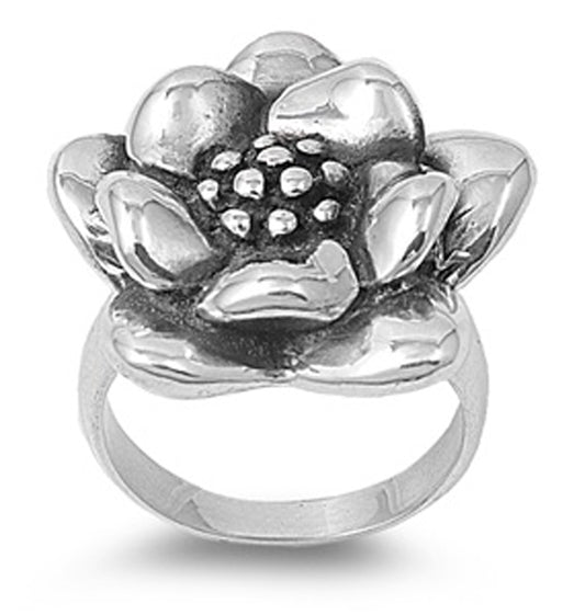 Oxidized Rose Flower Wide Large Ring New .925 Sterling Silver Band Sizes 4-9