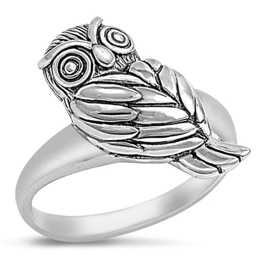 Owl Bird Wisdom Animal Detailed Ring New .925 Sterling Silver Band Sizes 5-10