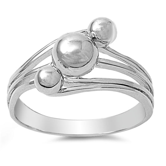 Ball Bead Round Nugget Wave Statement Ring .925 Sterling Silver Band Sizes 5-10