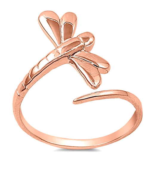 Rose Gold-Tone Dragonfly Animal Cute Ring .925 Sterling Silver Band Sizes 4-10