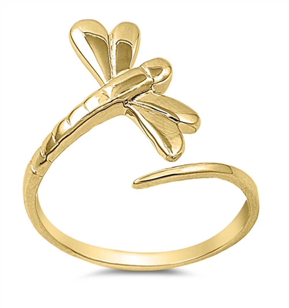 Gold-Tone Dragonfly Open Animal Ring New .925 Sterling Silver Band Sizes 4-10