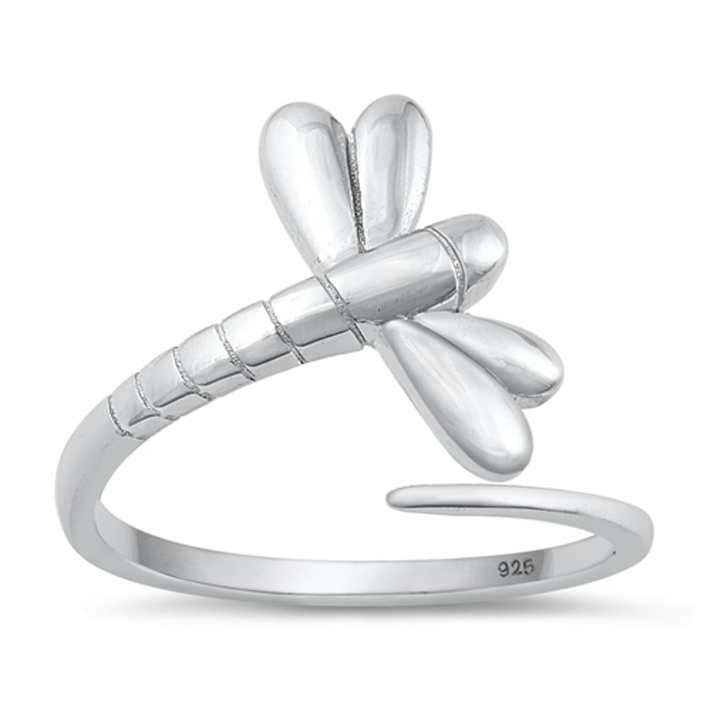 Sterling Silver Woman's Simple Dragonfly Ring Classic 925 Band 19mm Sizes 3-13
