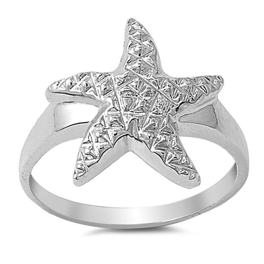Diamond-Cut Starfish Ocean Animal Ring New .925 Sterling Silver Band Sizes 5-9