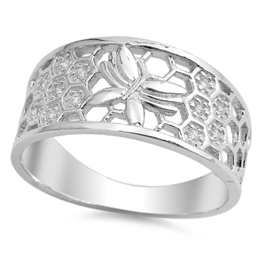 Butterfly Honeycomb Filigree Ring New .925 Sterling Silver Boho Band Sizes 5-14
