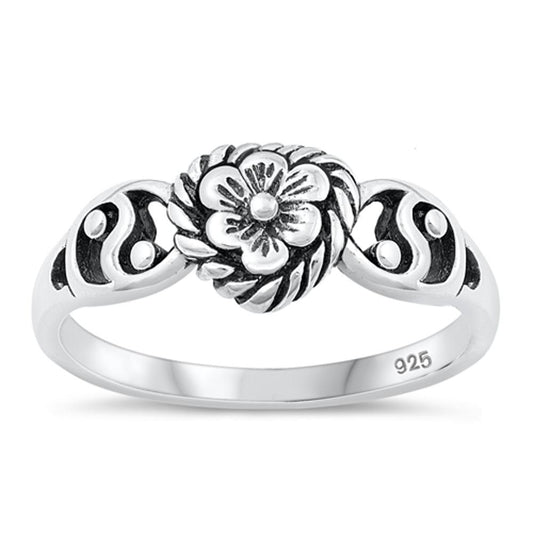 Antiqued Flower Heart Promise Ring New .925 Sterling Silver Band Sizes 4-12