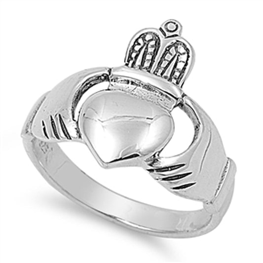 Wide Claddagh Heart Crown Friendship Ring .925 Sterling Silver Band Sizes 6-13
