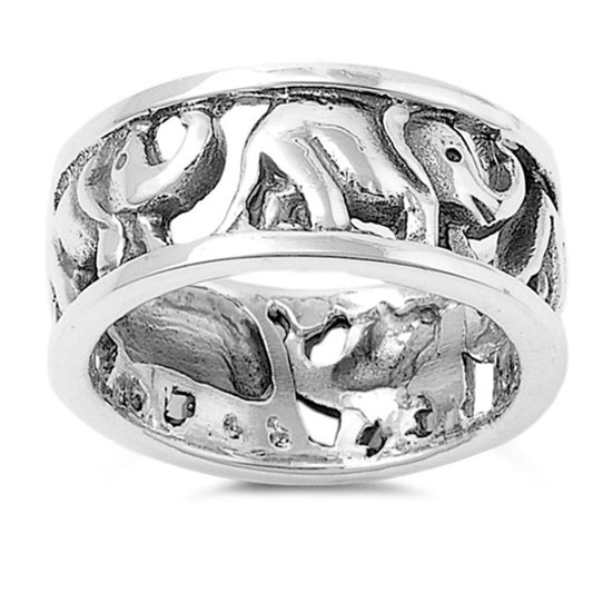 Sterling Silver Woman's Elephant Ring Classic Pure 925 New Band 9mm Sizes 5-10