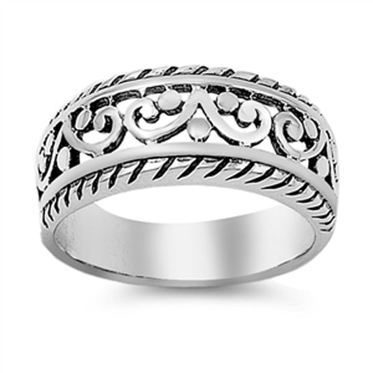 Antiqued Swirl Filigree Bead Cocktail Ring .925 Sterling Silver Band Sizes 4-11