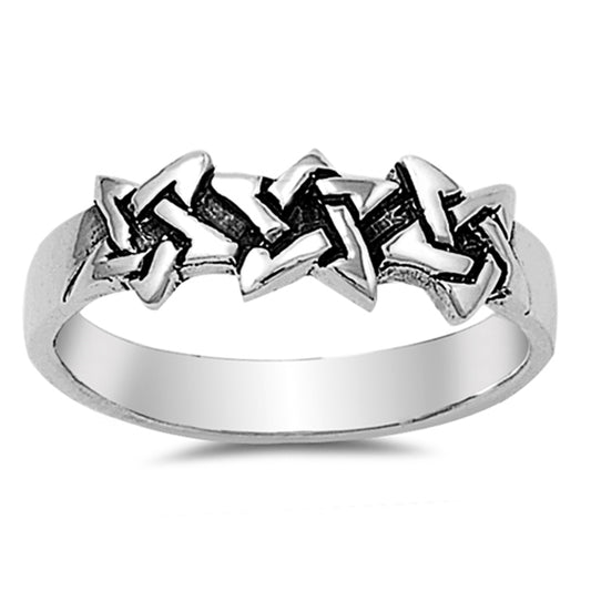 Antiqued Pentagram Star Trinity Ring New .925 Sterling Silver Band Sizes 4-11